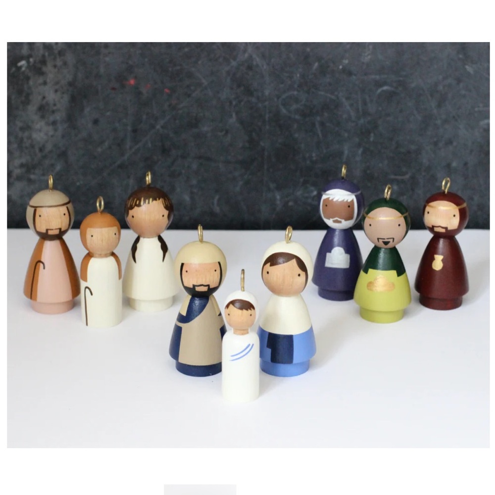 MoMa Design Store Christmas Nativity Ornament Set - Hand-Painted Wooden Dolls